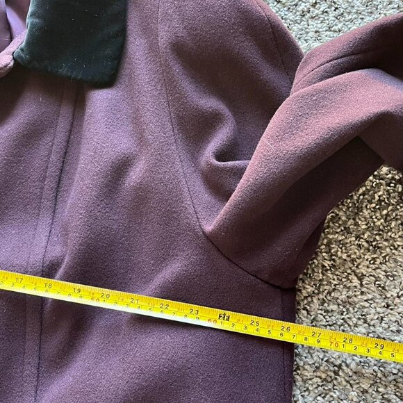 JoD Trench Coat Womens 22W Burgundy 100% Wool Velvet Collar 100% Leather Gloves - Picture 7 of 15